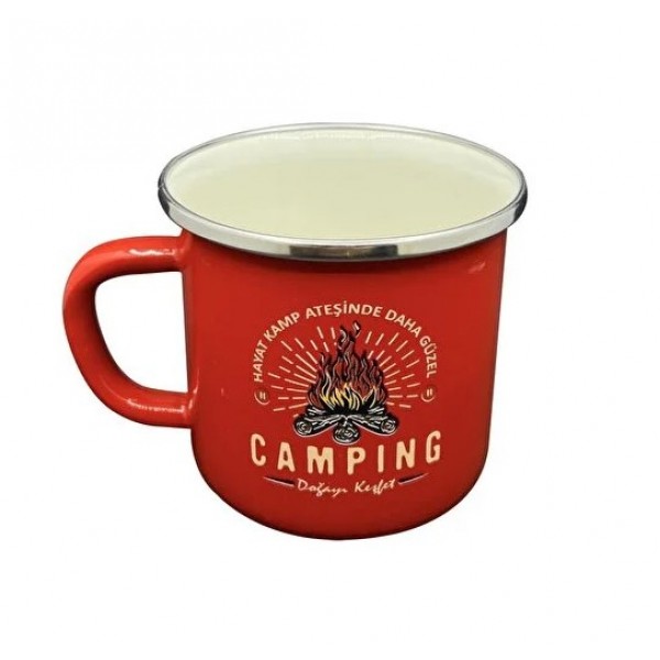 Orcamp Emaye Kupa 180ml - 'Hayat Kamp Ateşinde Daha Güzel' / Kırmızı